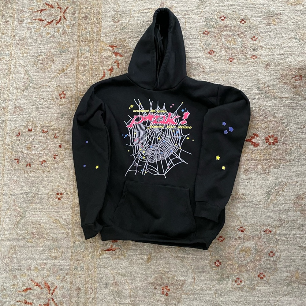 Black Hoodie with Spider Web and Graphic Design